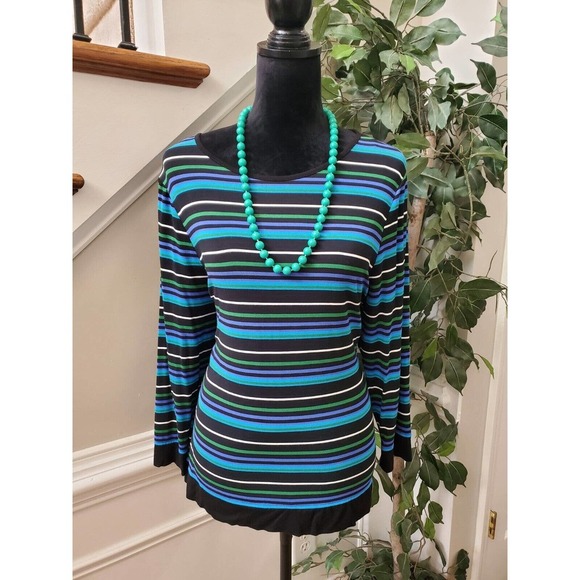 Vince Camuto Womens Multicolor Striped Long Sleeve Round Neck Sweater Size XL - Picture 9 of 10